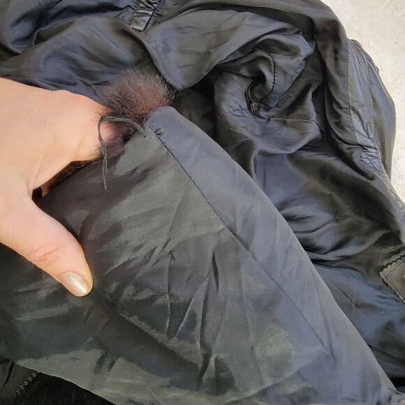 VTG Learsi 2 Piece Leather Bomber Jacket Removable Opossum Fur Liner Vest Size L - Picture 13 of 16